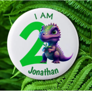 Badge Rond 5 Cm Anniversaire dinosaure vert