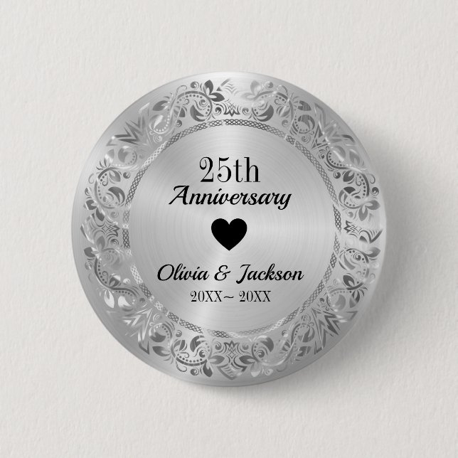 Badge Rond 5 Cm Anniversaire du Mariage d'argent (Devant)