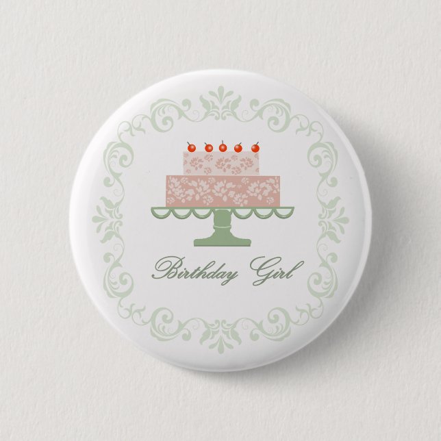 Badge Rond 5 Cm Anniversaire Épingle avec gâteau rose (Devant)