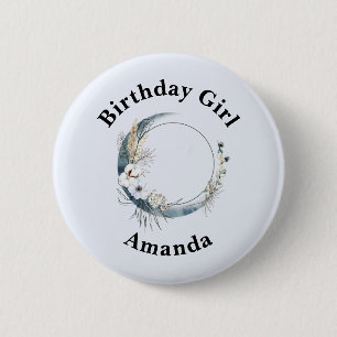 Badge Rond 5 Cm Anniversaire Fille bleue Croissant Lune