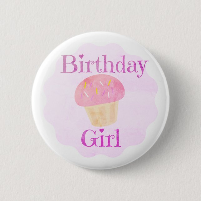 Badge Rond 5 Cm Anniversaire Fille Cupcake Rose (Devant)