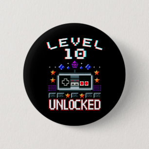 Badge Rond 5 Cm Anniversaire Garçon Niveau 10 Déverrouillé Jeu Vid