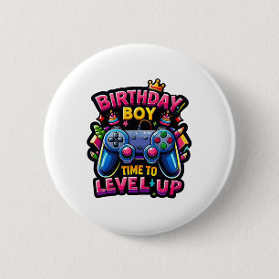 Badge Rond 5 Cm Anniversaire Garçon Temps De Niveau Up Video Jeu A