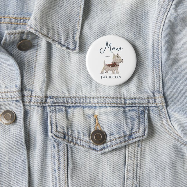 Badge Rond 5 Cm Anniversaire Paw-ty mignon chiot terrier nom chien (En situation)