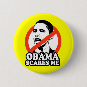 BADGE ROND 5 CM ANTI-OBAMA/OBAMA M'EFFRAYE