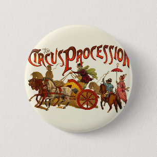 Badge Rond 5 Cm Antique Cirque Parade Clowns Chevaux