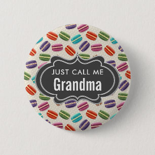 Badge Rond 5 Cm Appelez-moi simplement grand-mère Texte Macarons M