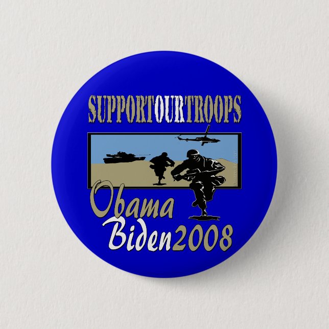Badge Rond 5 Cm Appui d'Obama Biden nos troupes (Devant)