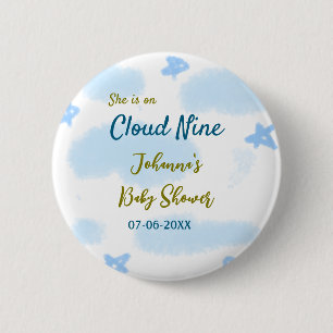 Badge Rond 5 Cm Aqua or gold elle est sur un nuage neuf baby showe