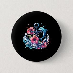 Badge Rond 5 Cm Aquarelle Ancre florale Dauphin Anim marin nautiqu