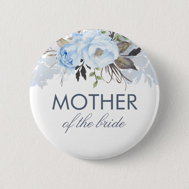 Badge Rond 5 Cm Aquarelle bleu foncé Fleurs Mariage élégant (Devant)