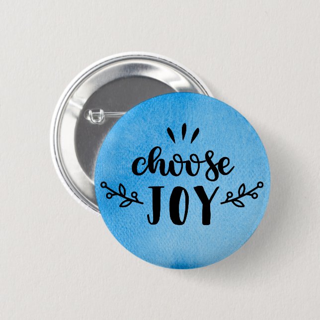 Badge Rond 5 Cm Aquarelle bleue - Choisissez la joie (Devant & derrière)