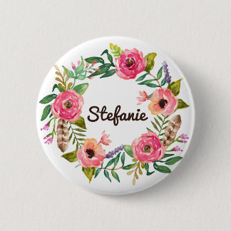 Badge Rond 5 Cm Aquarelle Boho Floral Wreath Personnalisé