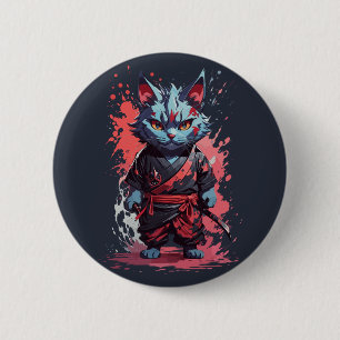 Badge Rond 5 Cm Aquarelle cool Gris Ninja Chat Guerrier