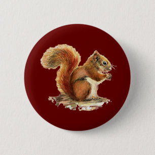 Badge Rond 5 Cm Aquarelle Cute Écureuil rouge Nature animale