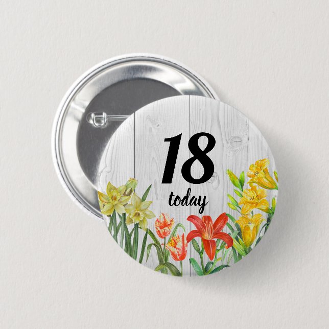 Badge Rond 5 Cm Aquarelle d'anniversaire Fleurs de printemps Desig (Devant & derrière)