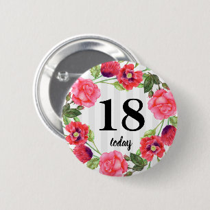 Badge Rond 5 Cm Aquarelle d'anniversaire Fleurs d'été Circle Wreat