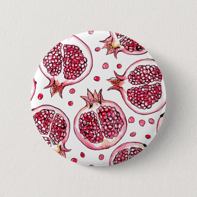 Badge Rond 5 Cm Aquarelle de grenade et motif d'encre (Devant)