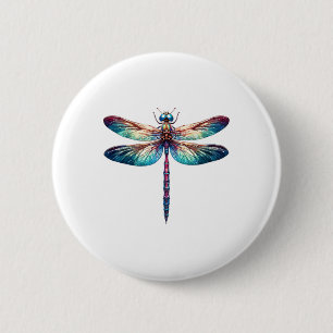 Badge Rond 5 Cm Aquarelle de libellule colorée Art Insect Oreille