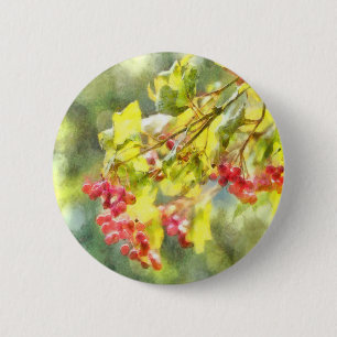 Badge Rond 5 Cm Aquarelle des baies d'hiver