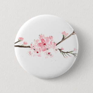 Badge Rond 5 Cm Aquarelle en fleurs de cerisier
