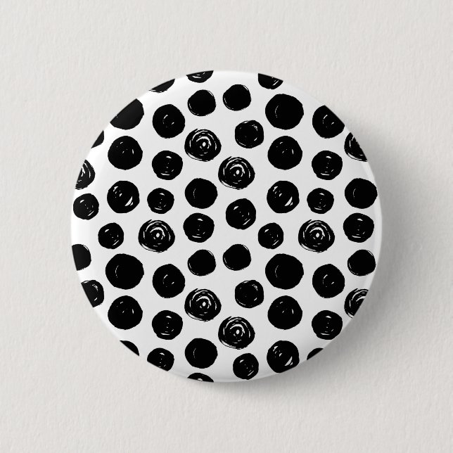 Badge Rond 5 Cm Aquarelle en noir et blanc dessinée à la main pois (Devant)