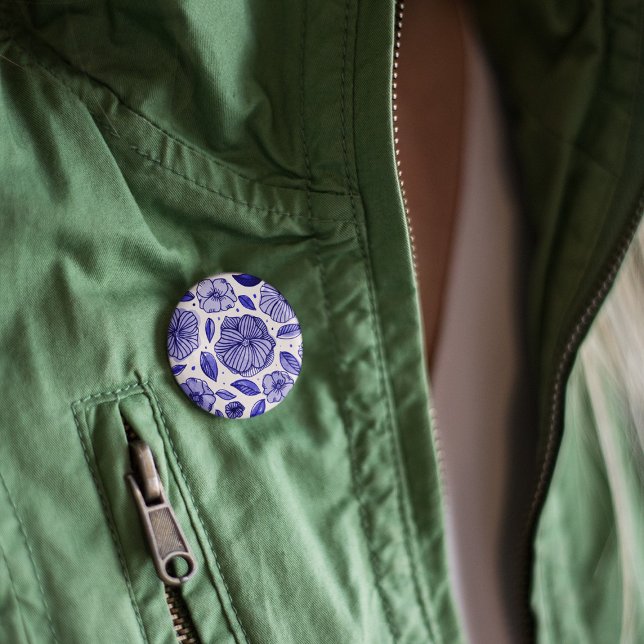Badge Rond 5 Cm Aquarelle et fleurs d'encre - palette bleue (Créateur téléchargé)