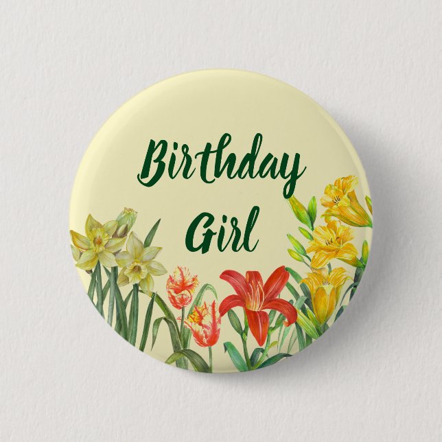 Badge Rond 5 Cm Aquarelle Fleurs de printemps Floral Fille d'anniv (Devant)