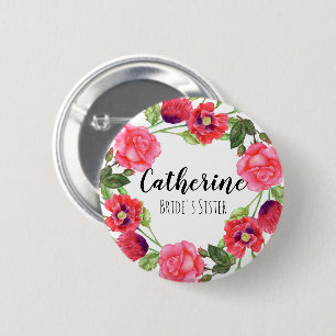 Badge Rond 5 Cm Aquarelle Fleurs d'été Circle Wreath Design