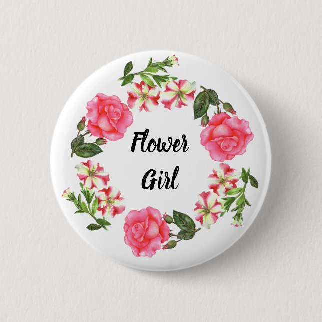 Badge Rond 5 Cm Aquarelle Fleurs roses Circle Conception de courro (Devant)