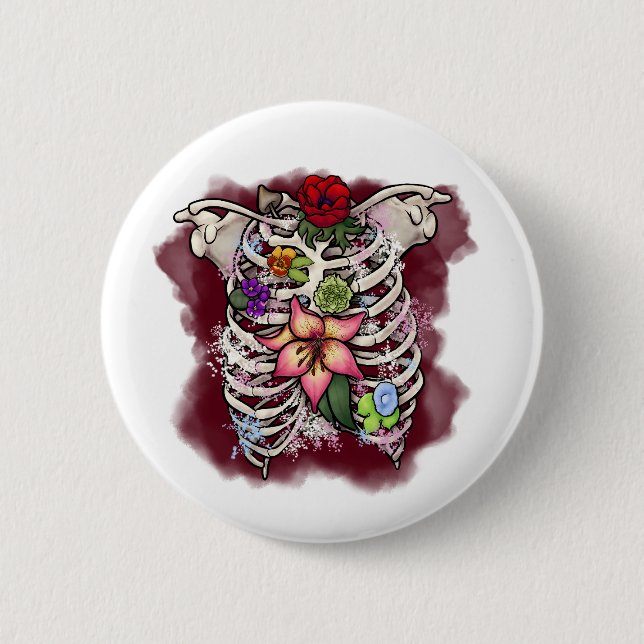 Badge Rond 5 Cm Aquarelle Florale Ribcage (Devant)