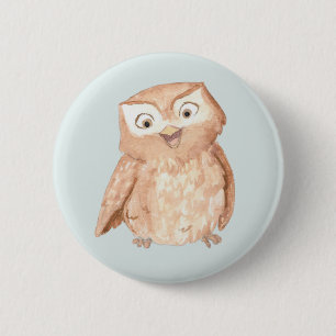 Badge Rond 5 Cm Aquarelle heureuse de hibou