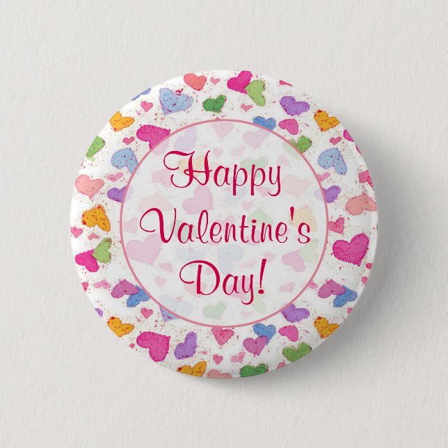 Badge Rond 5 Cm Aquarelle Heureuse Sainte-Valentin Pastel Hearts (Devant)