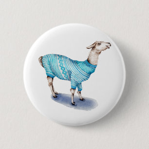 Badge Rond 5 Cm Aquarelle Llama en bleu Sweat