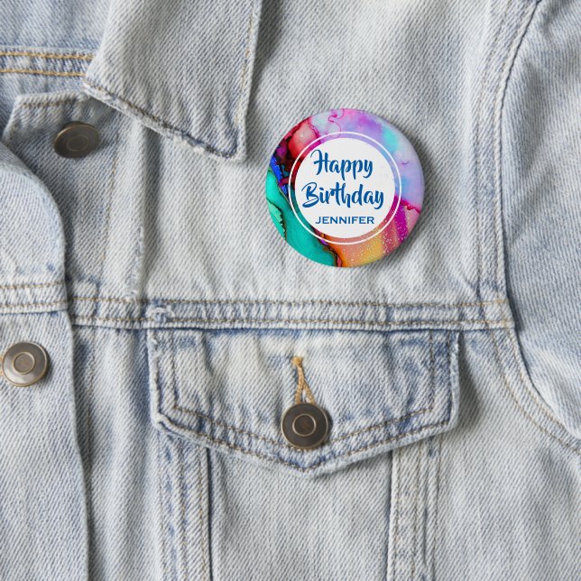 Badge Rond 5 Cm Aquarelle moderne en marbre Abstrait Design Annive (En situation)