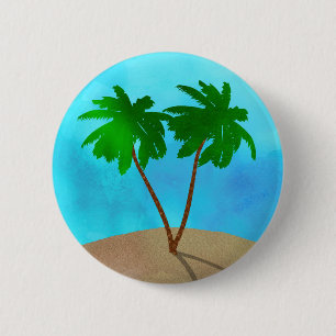Badge Rond 5 Cm Aquarelle Palm Tree Beach Scene Collage
