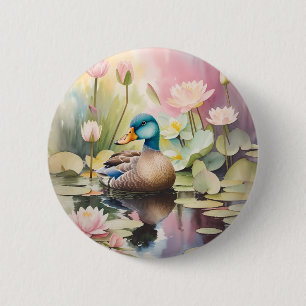 Badge Rond 5 Cm Aquarelle Peinture canard sur un étang