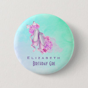 Badge Rond 5 Cm Aquarelle rose Chaussures Ballet Anniversaire Fill