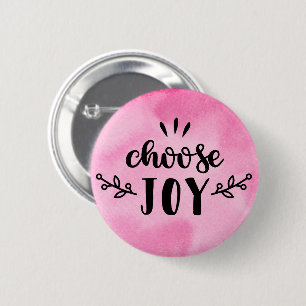 Badge Rond 5 Cm Aquarelle rose - Choisissez la joie