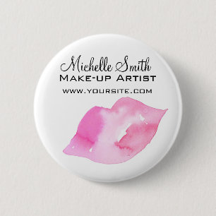 Badge Rond 5 Cm Aquarelle rose lèvres maquillage marque