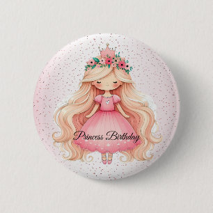 Badge Rond 5 Cm Aquarelle rose princesse Anniversaire