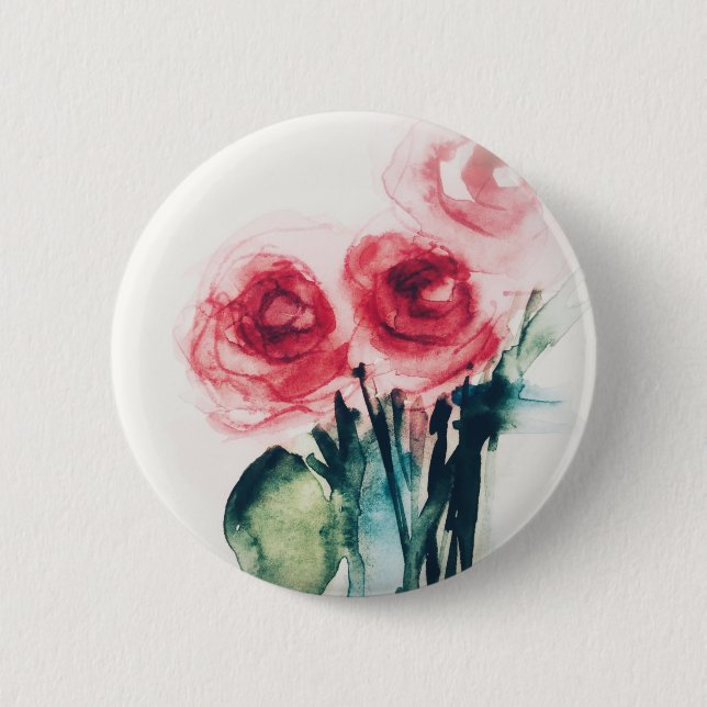 Badge Rond 5 Cm Aquarelle Roses rouges (Devant)
