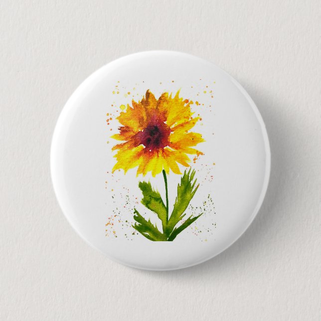 Badge Rond 5 Cm Aquarelle tournesol jaune fleur chic rustique (Devant)