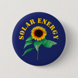 Badge Rond 5 Cm Aquarelle Tournesol Solaire Énergie Marine Bleu