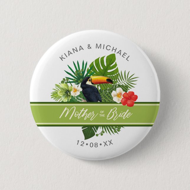 Badge Rond 5 Cm Aquarelle Tropical Mother of Bride Green ID577 (Devant)