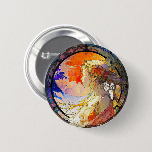 Badge Rond 5 Cm Aquarelle vive du bouton Fille