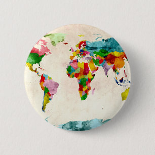 Badge Rond 5 Cm Aquarelles de carte du monde