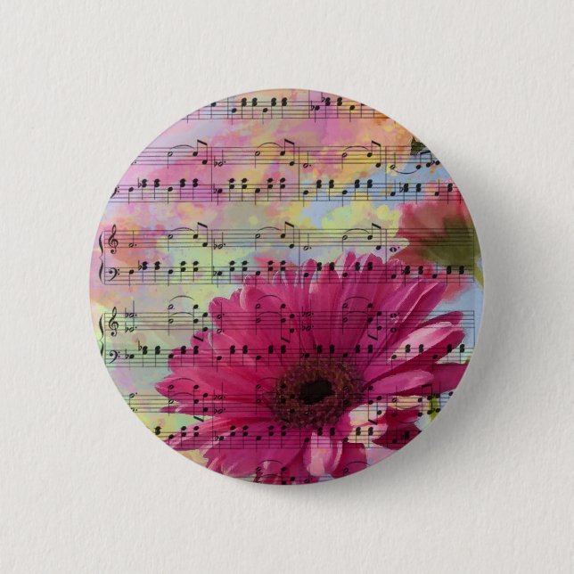 Badge Rond 5 Cm Aquarelles girly tendance mignonnes fleurs Gerbera (Devant)