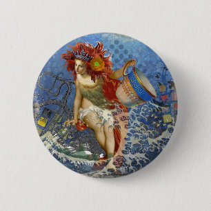 Badge Rond 5 Cm Aquarius Mermaid Bleu gothique