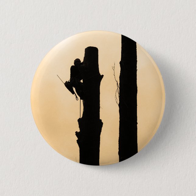 Badge Rond 5 Cm Arboristes : Silhouette Climber coucher de soleil  (Devant)